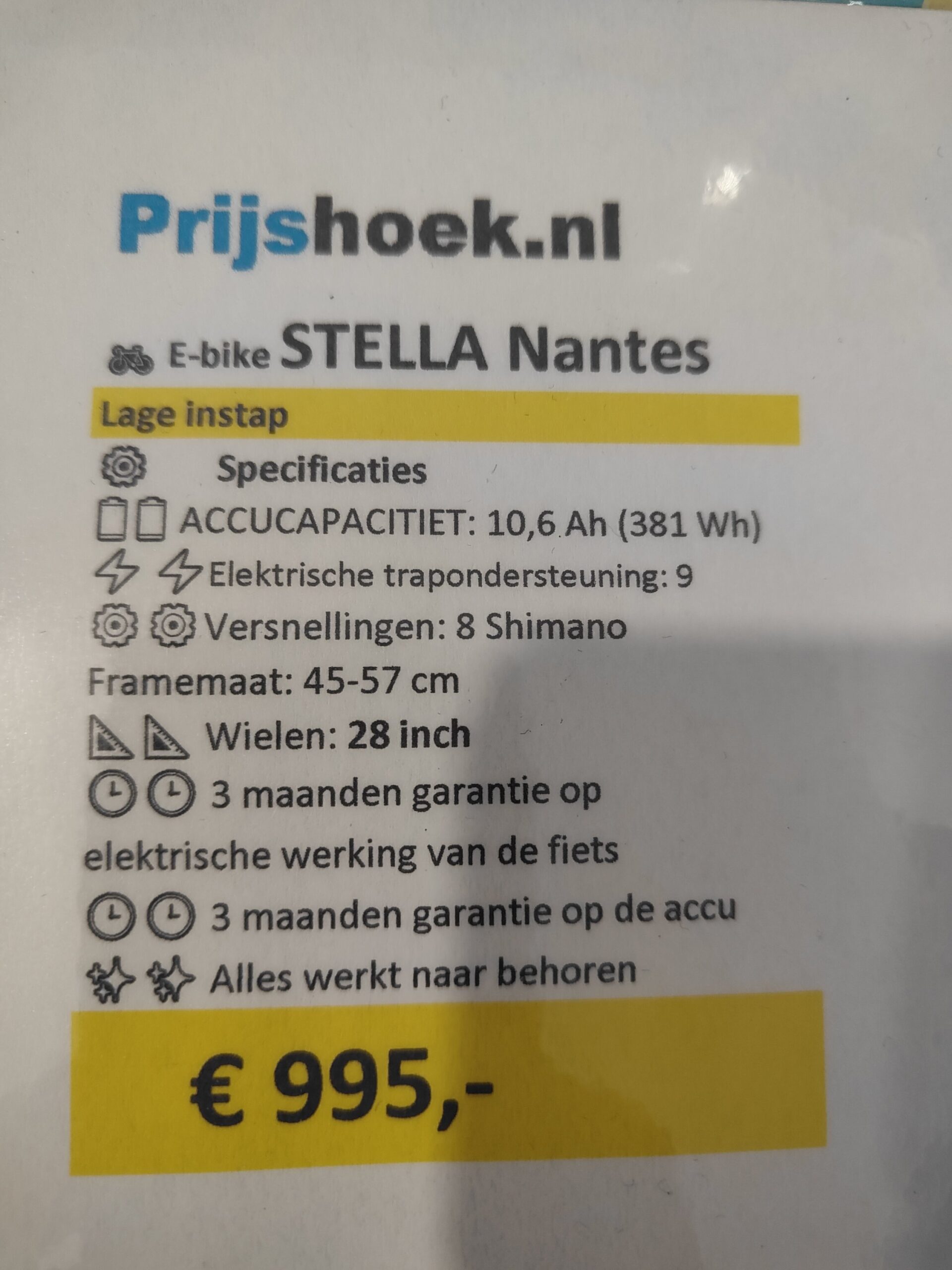 VERKOCHT / E-bike STELLA NANTES lage instap, accutestrapport & garantie. 476 km gereden - Afbeelding 2